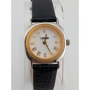 Vintage Cherokee Watch Women 23mm Silver Case Black Leather Band- New Battery